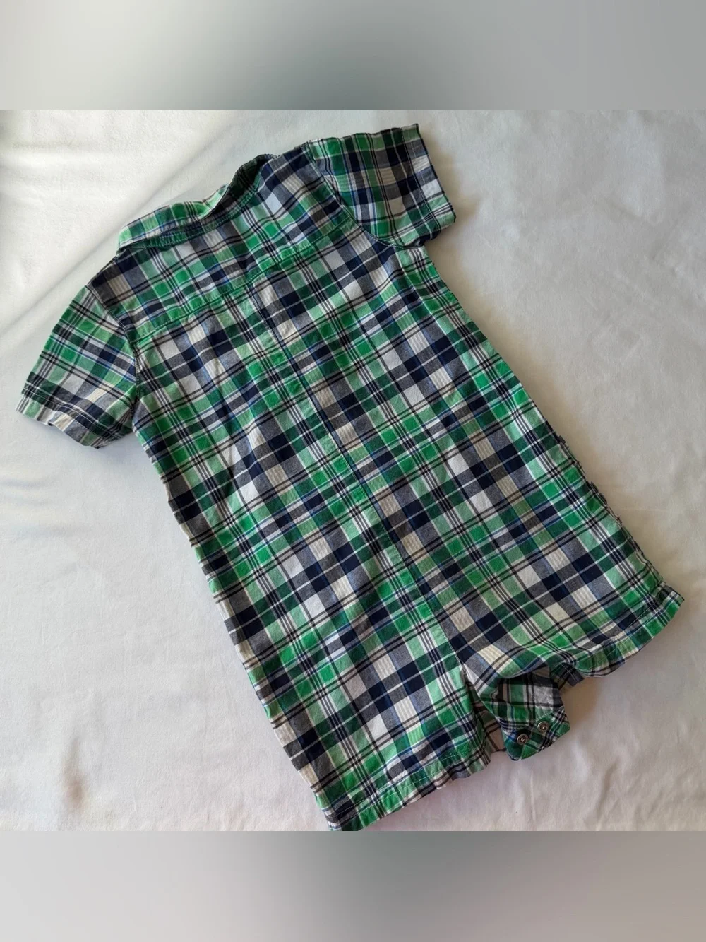 Carter’s Super-Fun Green & Blue Plaid Button Up Romper Toddler Size 24M